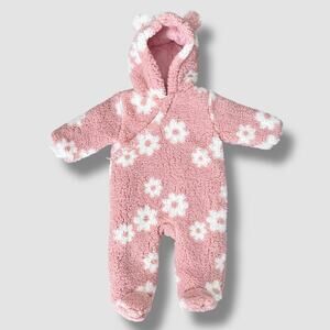 Snug Baby Bunting Size 6–9M One Piece Hooded Fleece Sherpa Mauve Pink Footed New